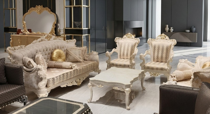 Modern Living-Raum Set Zwee Stilvollen Set 3-Sëtzer Canapéën Designer Fauteuil
