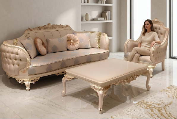 Exklusiv Gemittlech Wunnzëmmer 3-Sëtzer Canapé Modern 2x Sesselen Design