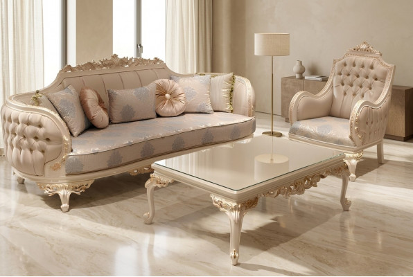 Exklusiv Gemittlech Wunnzëmmer 3-Sëtzer Canapé Modern 2x Sesselen Design