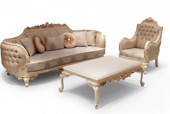 Exklusiv Gemittlech Wunnzëmmer 3-Sëtzer Canapé Modern 2x Sesselen Design