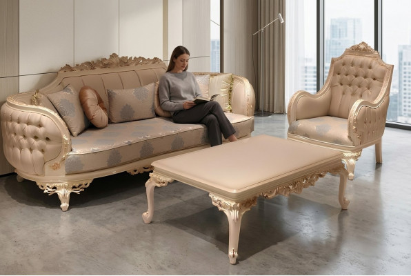 Stilvollen luxuriéise 3-Plaz Sofa Wunnzëmmer Sesel Nobel Miwwelen Nei