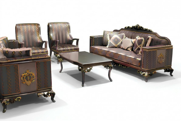 Wunnzëmmer Set Sofagarnitur Naturfaarwen Design Polstermébel Dësch.