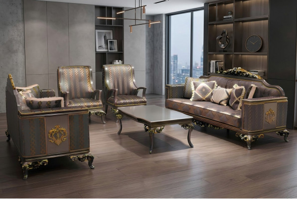 Luxus Wunnzëmmer Set Sofa Garnitur 3+3+1+1 Sëtz, bequem 2x Fauteuil Nei