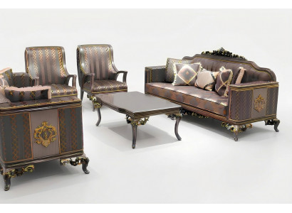Luxus Wunnzëmmer Set Sofa Garnitur 3+3+1+1 Sëtz, bequem 2x Fauteuil Nei