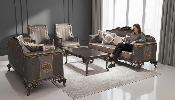 Deluxe Wunnzëmmer Sofa Set 3+3 Sëtz Modern Sofa Elegantes Wunnzëmmer