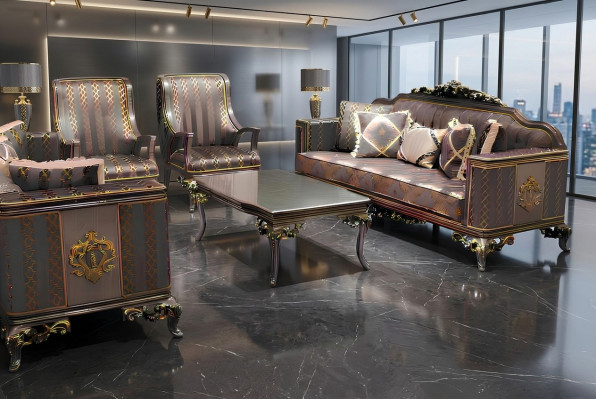 Deluxe Wunnzëmmer Sofa Set 3+3 Sëtz Modern Sofa Elegantes Wunnzëmmer
