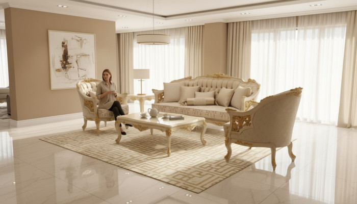 Luxus Sofagarnitur Set Wunnzëmmer Sofa Set Sofagarnitur 3+1+1+Couchtisch