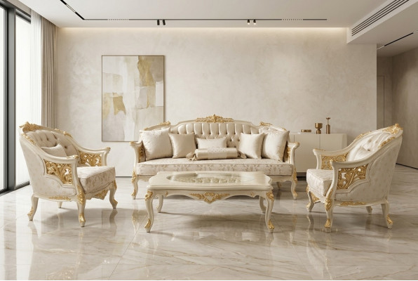 Luxus Sofagarnitur Set Wunnzëmmer Sofa Set Sofagarnitur 3+1+1+Couchtisch