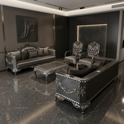 Design Miwwel Wunnzëmmer Sofagarnitur Set 2x Canapé + 2x Fotell + Dësch Set