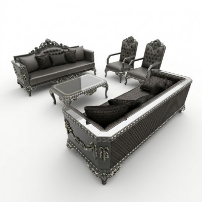 Design Miwwel Wunnzëmmer Sofagarnitur Set 2x Canapé + 2x Fotell + Dësch Set