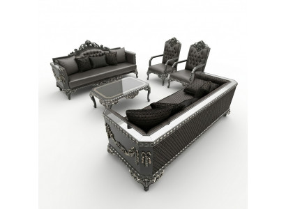 Design Miwwel Wunnzëmmer Sofagarnitur Set 2x Canapé + 2x Fotell + Dësch Set