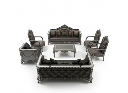 Luxus Wunnzëmmer Sofagarnitur Miwwelen 3+3+1+1 2x Sofa 2x Fauteuil Braun Nei