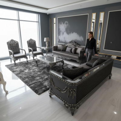 Prestigeträchteg 3+3+1 Wunnzëmmer Garnitur Wunnzëmmer Set zwee Sofas an eng Fotell.