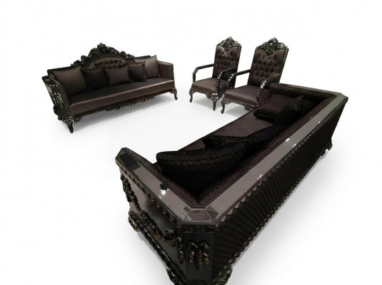 Deluxe Wunnzëmmer Garnitur Sofa a Fauteuil Premium Sofa a Fauteuil Nei Braun