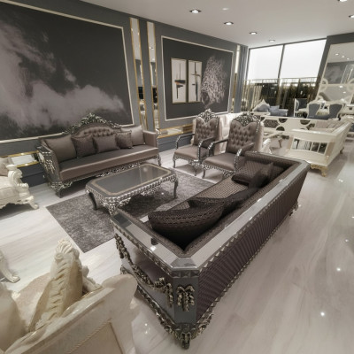 Luxuriéis Dräisitzer Sofa moderne 3 Sëtz Stiléiert Sofa 3 Sëtz Brong