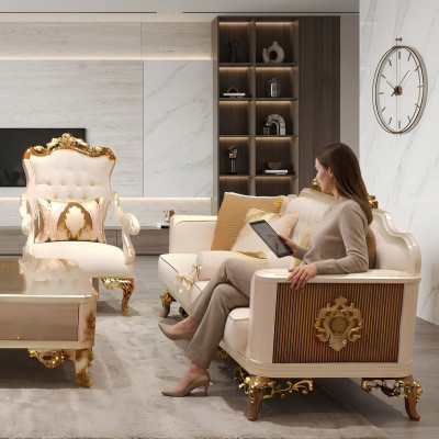 Exquisit Wunnzëmmer Sofagarnitur Sofa 2x Fauteuil Set Luxus Garnitur