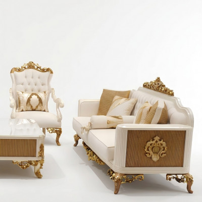 Exquisit Wunnzëmmer Sofagarnitur Sofa 2x Fauteuil Set Luxus Garnitur