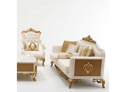 Exquisit Wunnzëmmer Sofagarnitur Sofa 2x Fauteuil Set Luxus Garnitur