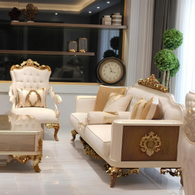 Elegant Wunnzëmmer Miwwelset luxuriéist Sofa gemittlech Sëtzgrupp Set mat 2