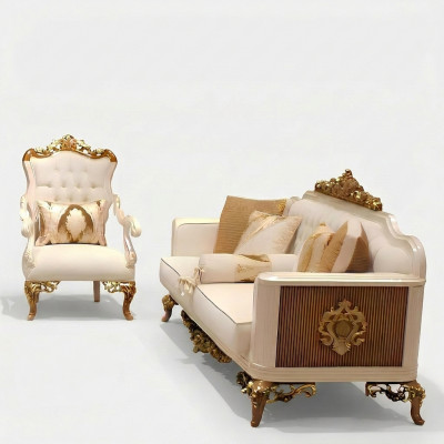 Elegant Wunnzëmmer Miwwelset luxuriéist Sofa gemittlech Sëtzgrupp Set mat 2