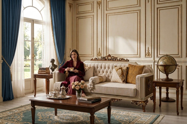 Luxe 3 Plazen Canapé Wunnzëmmer Miwwelen Elegant Canapé 3 Plazen Textil Beige