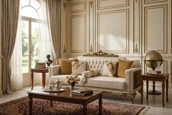 Luxe 3 Plazen Canapé Wunnzëmmer Miwwelen Elegant Canapé 3 Plazen Textil Beige