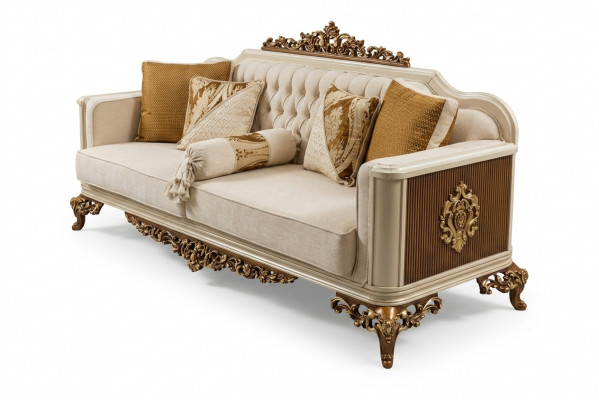 Luxe 3 Plazen Canapé Wunnzëmmer Miwwelen Elegant Canapé 3 Plazen Textil Beige