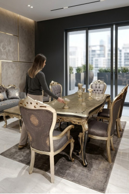 Moderne Iesszëmmermiwwelen luxuriéisen Iessdësch + 6x Stull Dësch Still