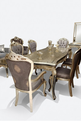 Exklusiv Iesszëmmer Miwwelen luxuriéisen Iessdësch + 4x Dëscht Stull Golddiecher