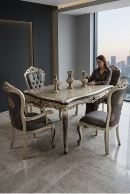 Designer Iesszëmmer Miwwelen Iessdësch aus Holz Dësch Gold Plaz fir 6 Persounen