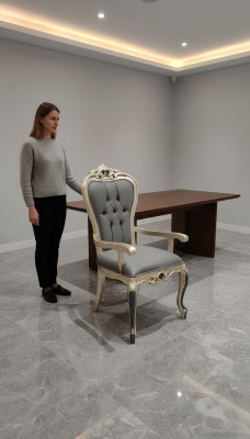 Exklusiven Chesterfield Iesszëmmer Stull Gemittleche Stull Holz Textil Iesszëmmer Still