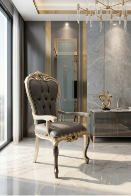 Exklusiven Chesterfield Iesszëmmer Stull Gemittleche Stull Holz Textil Iesszëmmer Still