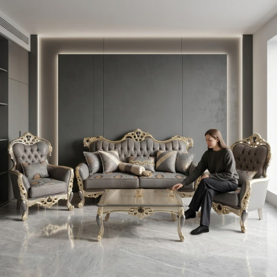 Modern Sofa-Suite Set 3-Sëtzer Sofa 2x Fauteuil Kaffisdësch Wunnganz set