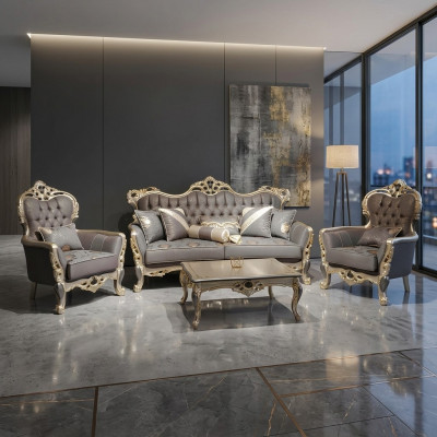 Modern Sofa-Suite Set 3-Sëtzer Sofa 2x Fauteuil Kaffisdësch Wunnganz set