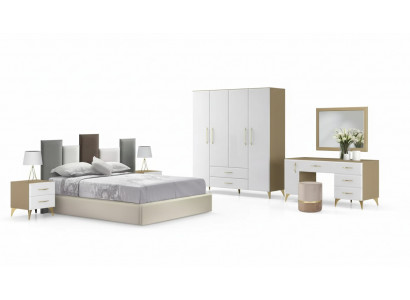 Schlofzëmmer Set Bett 2x Nuetsdësch Kommode 7tlg Design Luxus