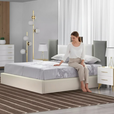 Schlofzëmmer Set Bett 2x Nuetsschrëffche Holz wäiss komplett Modern 3tlg