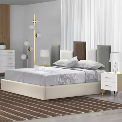 Schlofzëmmer Set Bett 2x Nuetsschrëffche Holz wäiss komplett Modern 3tlg