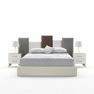 Schlofzëmmer Set Bett 2x Nuetsschrëffche Holz wäiss komplett Modern 3tlg