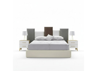 Schlofzëmmer Set Bett 2x Nuetsschrëffche Holz wäiss komplett Modern 3tlg