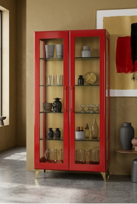 Vitrine Schéin Rout Glas Schaf Vitrinen Holz Glas Wunnzëmmer Modern Luxus