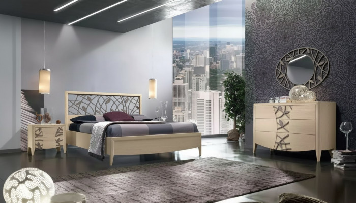 Schlofkummer Set Komplett Bett 2x Nuetsdësch Kommode 5 Deeler nei beige