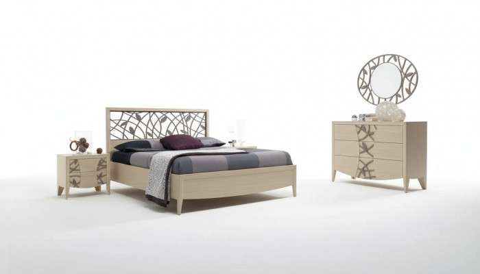 Schlofkummer Set Komplett Bett 2x Nuetsdësch Kommode 5 Deeler nei beige