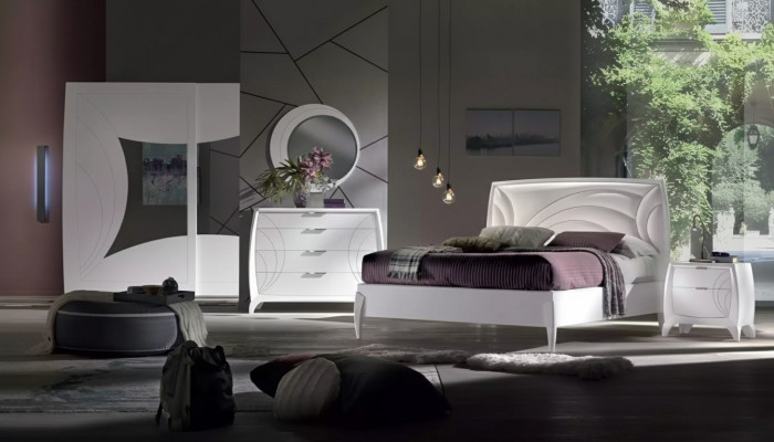 Schlofzëmmer Set Bett 2x Nuetsdësch Kleederschaf 6tlg Design Luxus