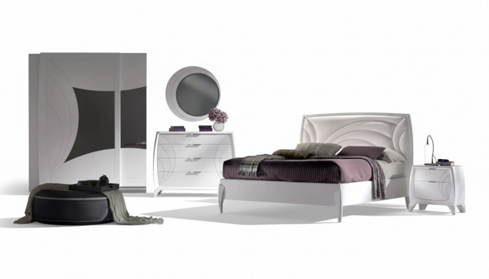 Schlofzëmmer Set Bett 2x Nuetsdësch Kleederschaf 6tlg Design Luxus