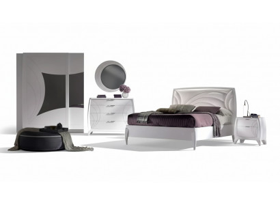 Schlofzëmmer Set Bett 2x Nuetsdësch Kleederschaf 6tlg Design Luxus