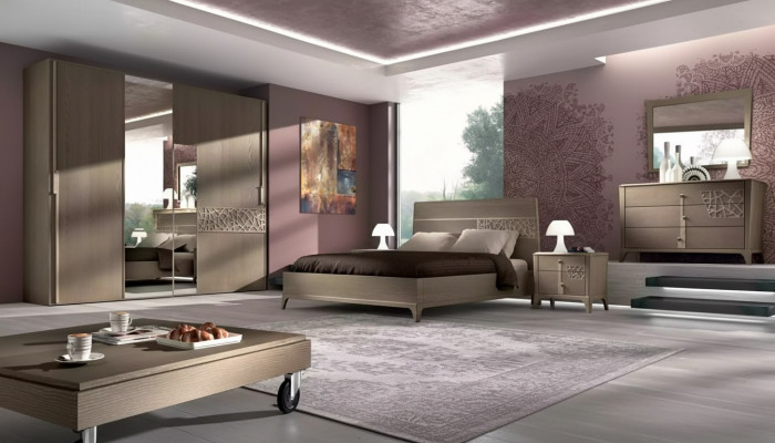 Schlofkummer Bett 2x Nuetsdësch Design 6tlg. Komplett Set brong 6tlg