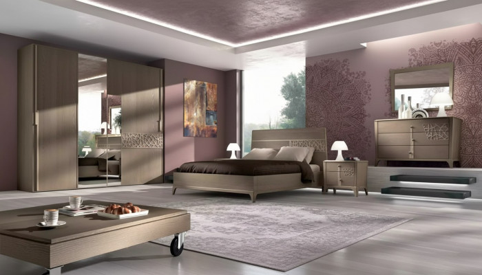 Schlofkummer Bett 2x Nuetsdësch Design 6tlg. Komplett Set brong 6tlg