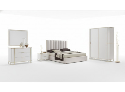 Bett 2x Nuetsdëscher Kommod 6tlg. Schlofzëmmer Set Design Luxus nei