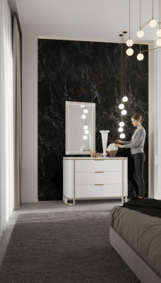 Schlofkummer Set Kommode Spigel Nei Luxus Komplett nei Wäiss 2tlg