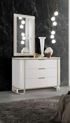 Schlofkummer Set Kommode Spigel Nei Luxus Komplett nei Wäiss 2tlg